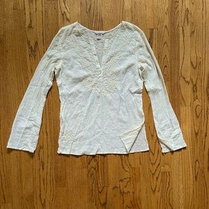 6 button front cream gauze long sleeve tunic top with embroidery. Size Medium